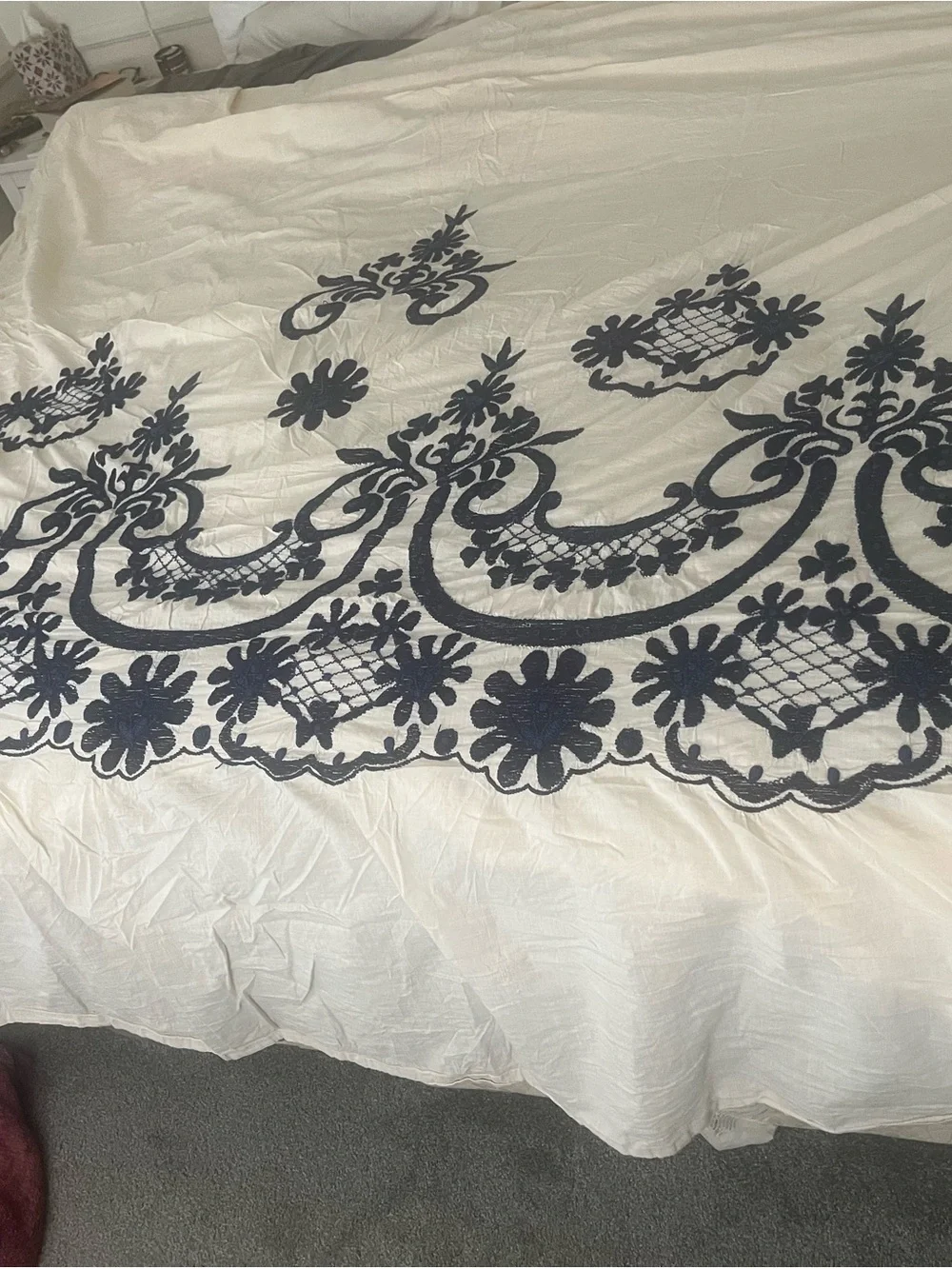 Anthropologie Samirah Off-White Duvet Cover with Damask Motif in Blues